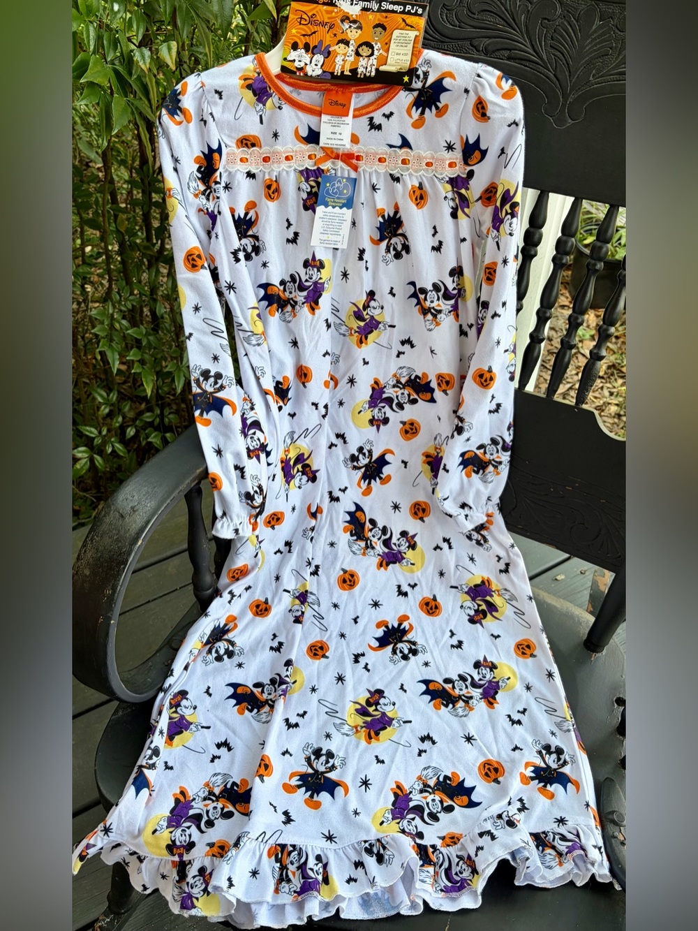 NWT DISNEY Girls' White Halloween Nightgown with Orange & Purple Print